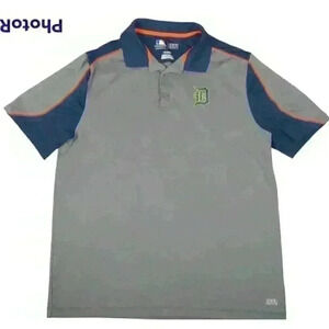 MLB Merchandise Men's DETROIT TIGERS Polo Shirt Gray TX3 Cool XL Baseball